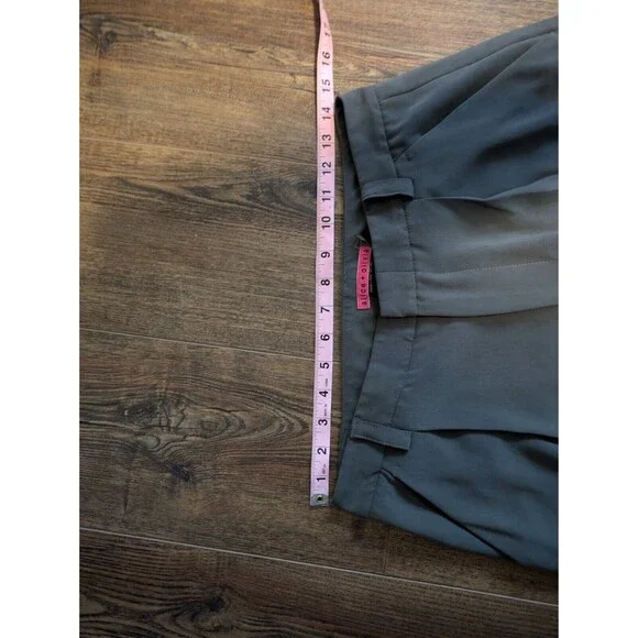 Alice + Olivia Womens Sz 8 Pants Olive Green Stretch Pleated Caree Trousers - Picture 4 of 11